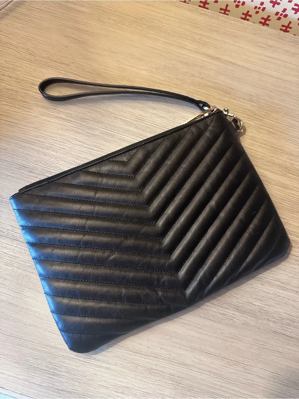 Saint Laurent Cassandre Leather Wristlet Pouch, Black + Silver YSL Logo